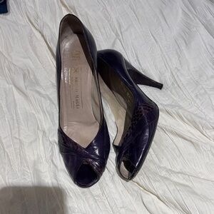 Bruno Magli Dark Purple Peep-Toe Heels sz 9 italian leather heels w snake skin